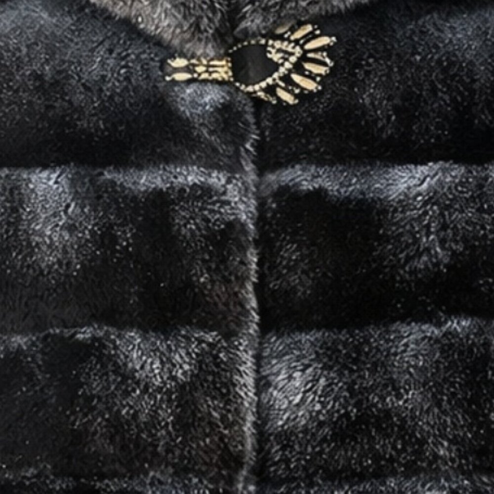 NEW Genuine Hooded Mink Fur Coat – Dark Blue-Black Luxury Elegance - Picture 4 of 10